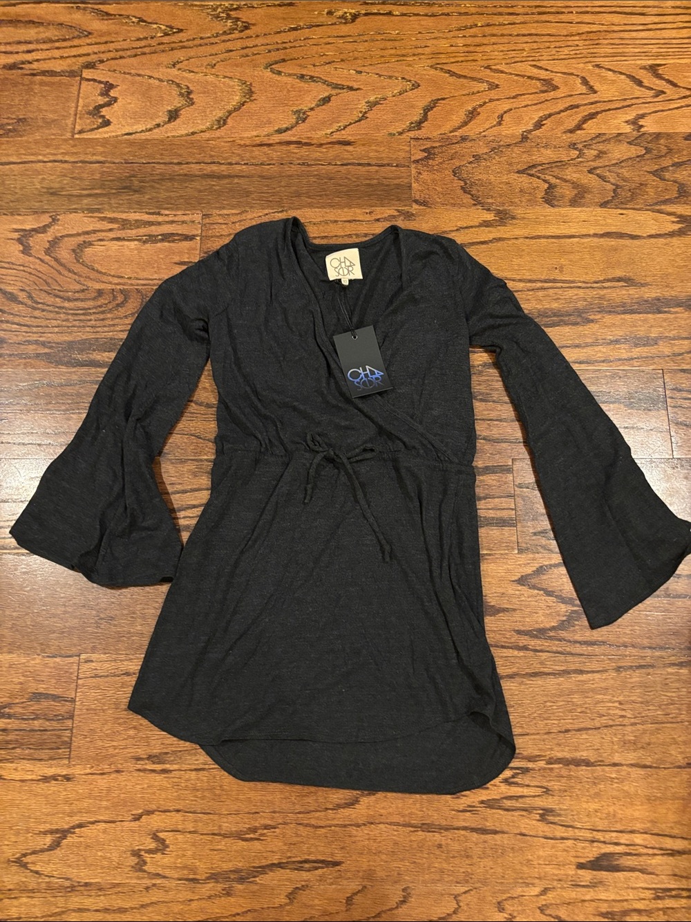 Chaser Black Wrap Tunic with Bell Sleeves